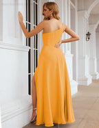Numbersea One Shoulder Chiffon Bridesmaid Dresses Long Formal Homecoming Prom Gowns for Women Party Wedding Evening SEA28052