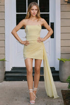 Cute Bodycon Strapless Short Homecoming Dress With Drape