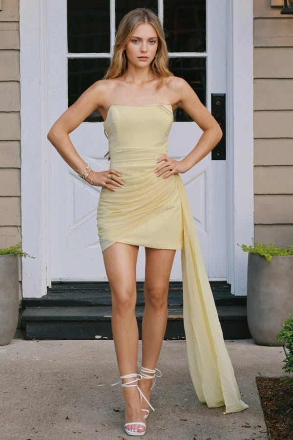 Cute Bodycon Strapless Short Homecoming Dress With Drape