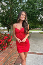 Cute Sweetheart Lace Backless Tight Homecoming Dress Party Dress