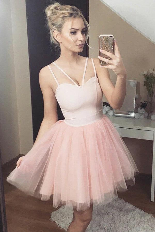 Cute Sweetheart Tulle Short Prom Dress Pink Homecoming Dress