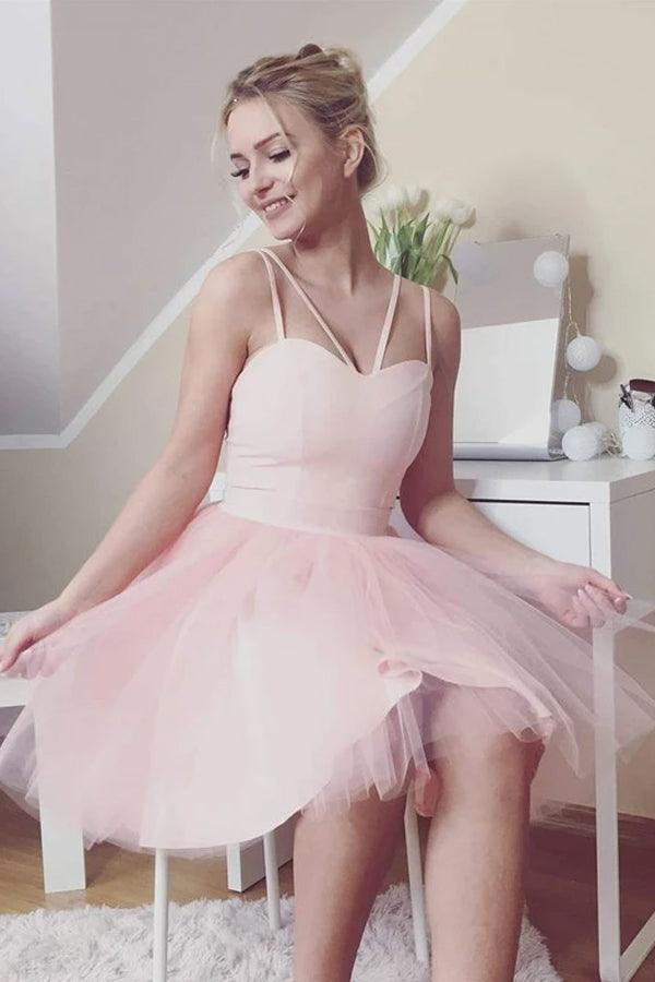 Cute Sweetheart Tulle Short Prom Dress Pink Homecoming Dress