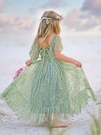 Sage Green Lace Beach Resort Boho Flower Dress