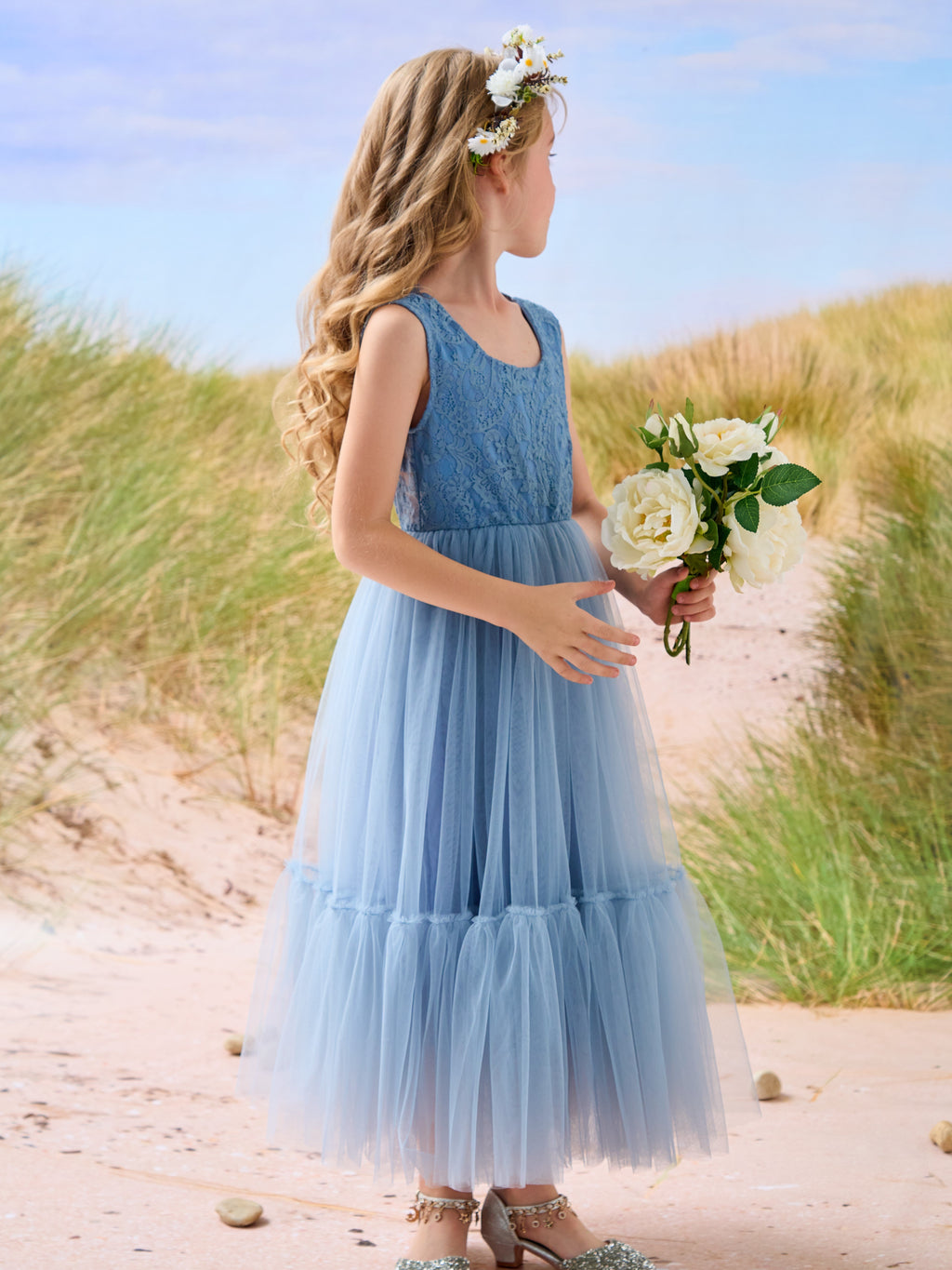 Lace Tulle Floor-length Boho Flower Girl Dress