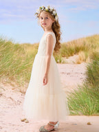 Lace Tulle Floor-length Boho Flower Girl Dress