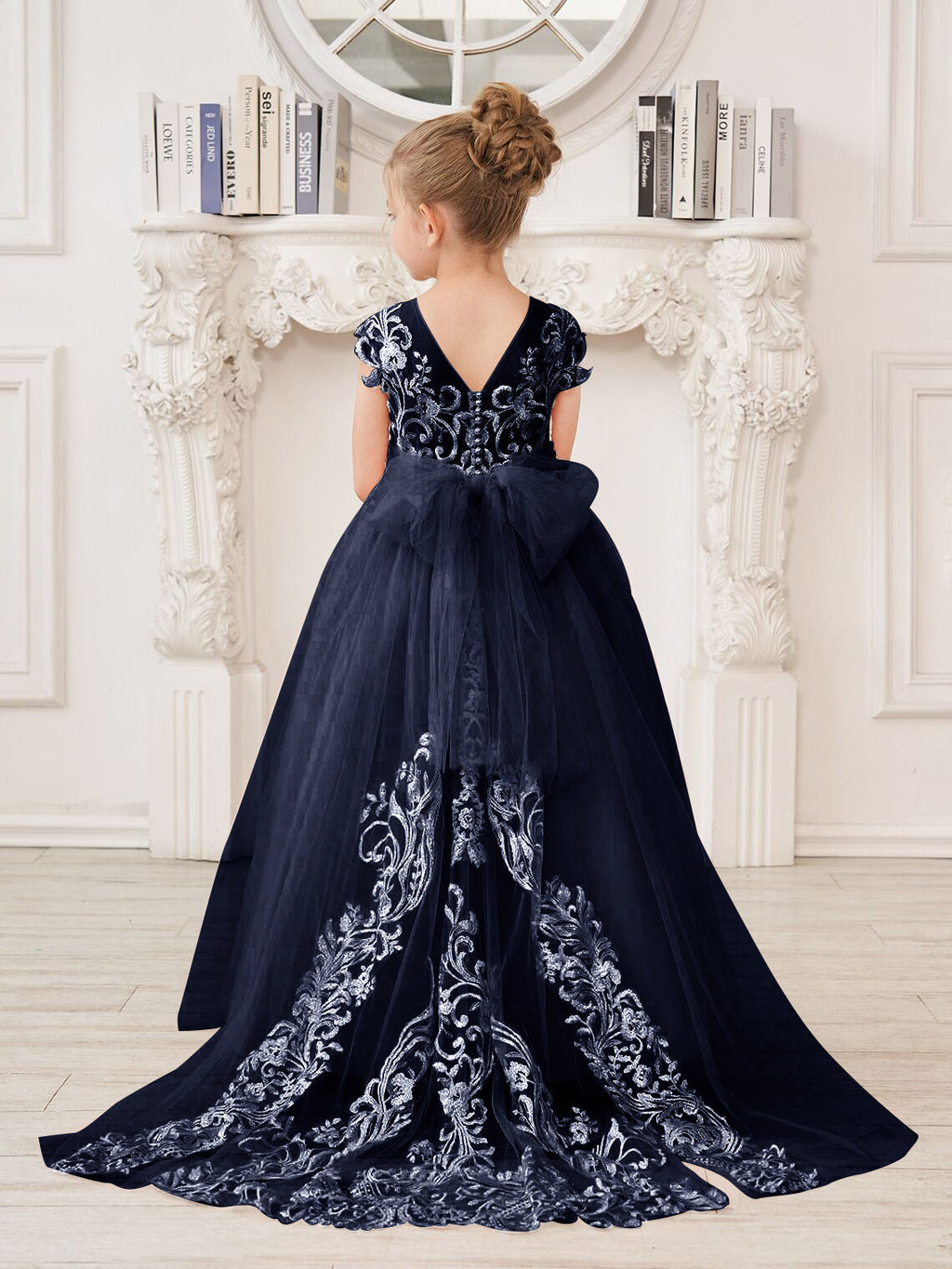 A-line Lace Tulle Sweep Train Pink Flower Girl Dress