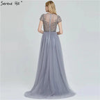 Dubai Crystal Short Sleeve Evening Dresses Design 2024 Luxury Mermaid Sexy Formal Dress Serene Hill LA60960