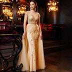 Dubai Crystal Short Sleeve Evening Dresses Design 2024 Luxury Mermaid Sexy Formal Dress Serene Hill LA60960