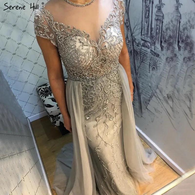 Dubai Crystal Short Sleeve Evening Dresses Design 2024 Luxury Mermaid Sexy Formal Dress Serene Hill LA60960