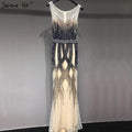 On Sale no return no refundSale Dubai Latest Design Blue Gold Sleeveless Evening Dresses 2024 Beading Sequined Luxury Evening Dress Long Real Photo LA60783