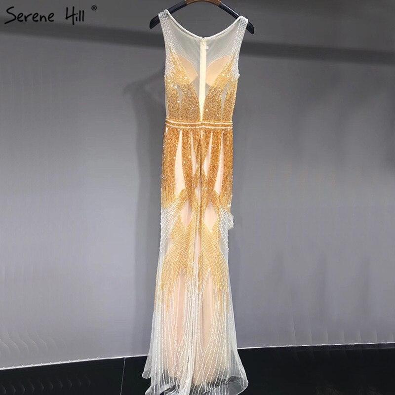 On Sale no return no refundSale Dubai Latest Design Blue Gold Sleeveless Evening Dresses 2024 Beading Sequined Luxury Evening Dress Long Real Photo LA60783