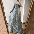 dubai Luxury Designer Navy Blue Lace Beaded  A line Muslim  Long Evening Dresses 2024 Formal Dress Serene Hill Plus Size LA60900