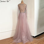 Dubai Luxury Grey With DetachableTrain Evening Dresses  Long Diamond Mermaid Beading Formal Dress Serene Hill LA70341