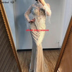 Dubai Luxury High-end  Evening Dresses Champagne Grey Beaded Tassel Formal Serene Hill LA60811