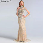 Dubai Luxury High-end  Evening Dresses Champagne Grey Beaded Tassel Formal Serene Hill LA60811