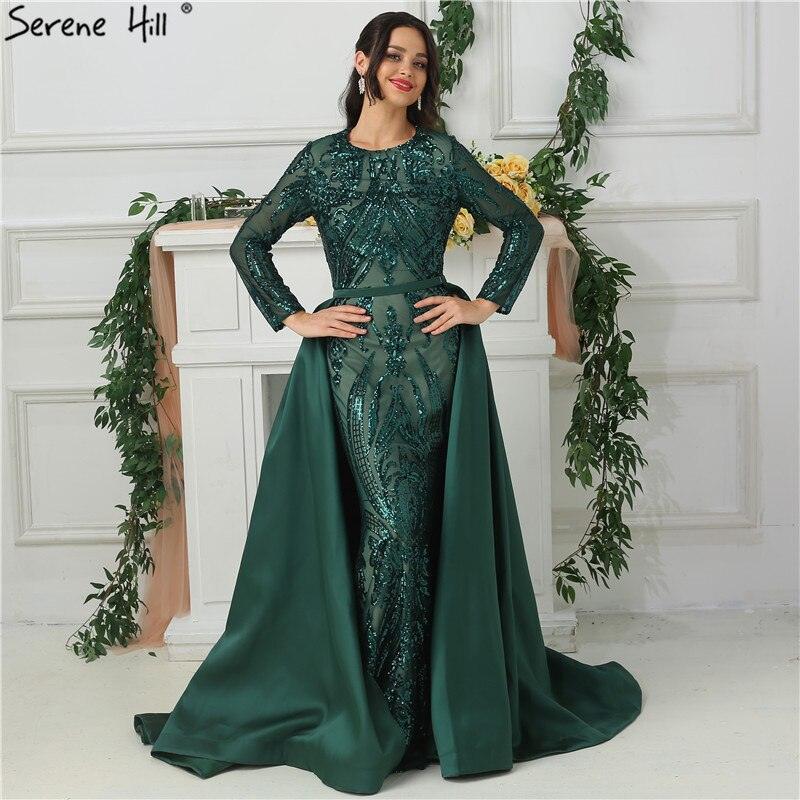 Dubai Peach Luxury Mermaid Vintage Evening Dress Sequined Long Sleeves With Train Evening Gowns 2024 Serene Hill LA6613
