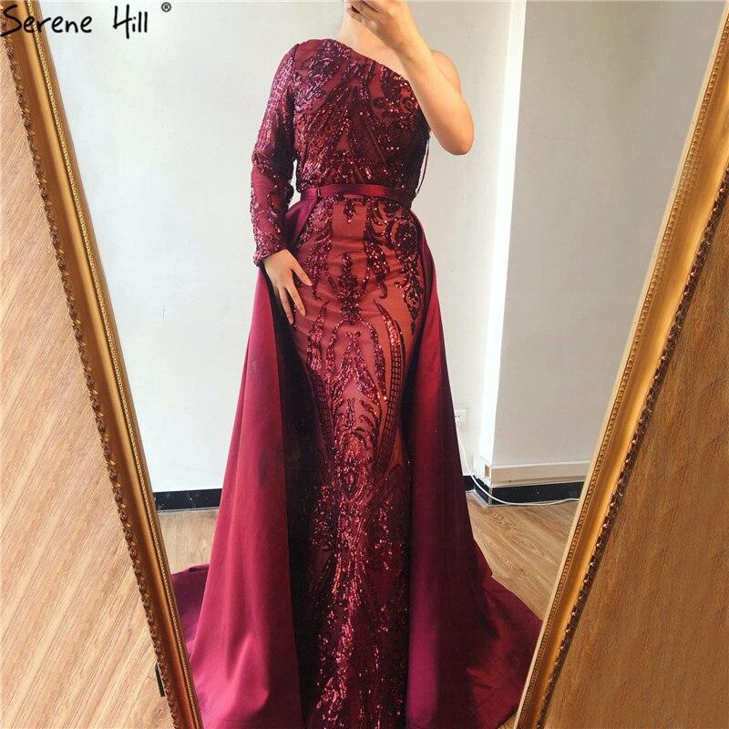 Dubai Peach Luxury Mermaid Vintage Evening Dress Sequined Long Sleeves With Train Evening Gowns 2024 Serene Hill LA6613