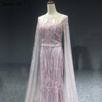 Dubai Pink Luxury Long Sleeves Evening Gowns 2024 Mermaid Sequins Beading Sexy Fromal Dresses Serene Hill LA70160