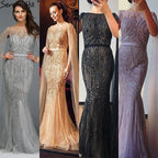 Dubai Pink Luxury Long Sleeves Evening Gowns 2024 Mermaid Sequins Beading Sexy Fromal Dresses Serene Hill LA70160