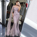 Dubai Pink Luxury Long Sleeves Evening Gowns 2024 Mermaid Sequins Beading Sexy Fromal Dresses Serene Hill LA70160