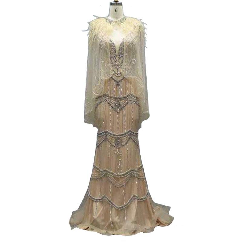 Dubai Purple V-Neck Mermaid Sexy Evening Dresses 2024 Sleeveless Shawl Yarn Feathers Formal Dress Serene Hill LA70171A