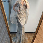 Dubai Purple V-Neck Mermaid Sexy Evening Dresses 2024 Sleeveless Shawl Yarn Feathers Formal Dress Serene Hill LA70171A