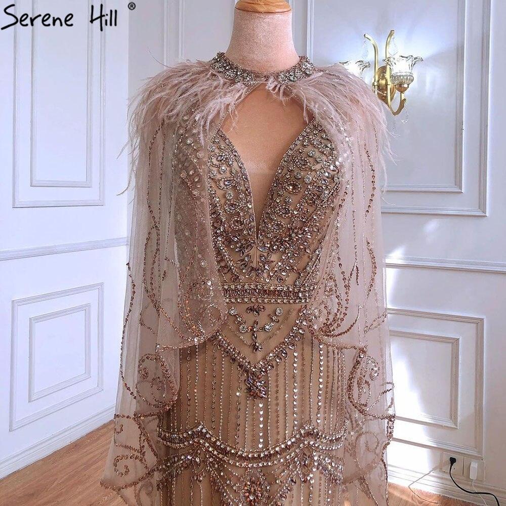 Dubai Purple V-Neck Mermaid Sexy Evening Dresses 2024 Sleeveless Shawl Yarn Feathers Formal Dress Serene Hill LA70171A