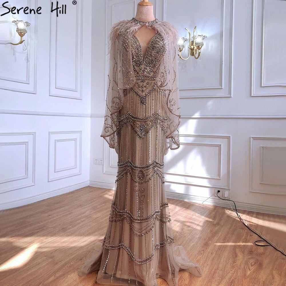 Dubai Purple V-Neck Mermaid Sexy Evening Dresses 2024 Sleeveless Shawl Yarn Feathers Formal Dress Serene Hill LA70171A