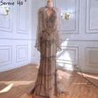 Dubai Purple V-Neck Mermaid Sexy Evening Dresses 2024 Sleeveless Shawl Yarn Feathers Formal Dress Serene Hill LA70171A