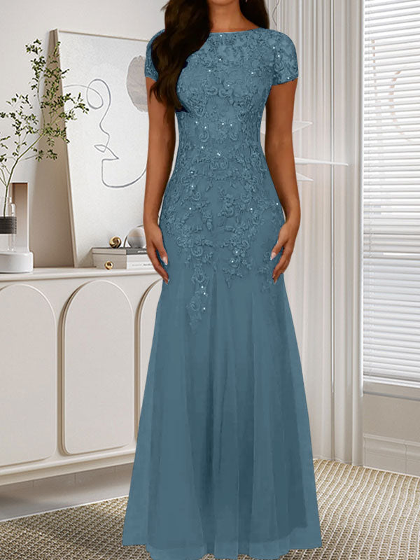 Dark Navy Mermaid Scoop Sequins Tulle Dress