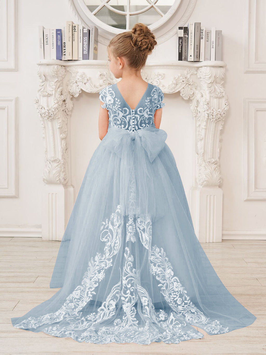 A-line Lace Tulle Sweep Train Pink Flower Girl Dress