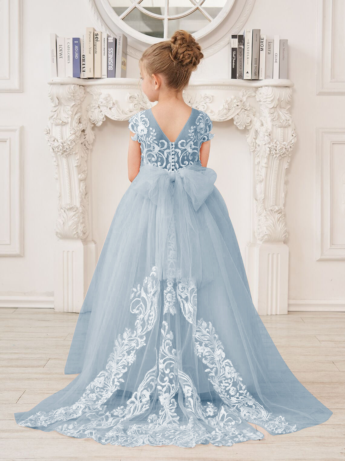 A-line Lace Tulle Sweep Train Pink Flower Girl Dress