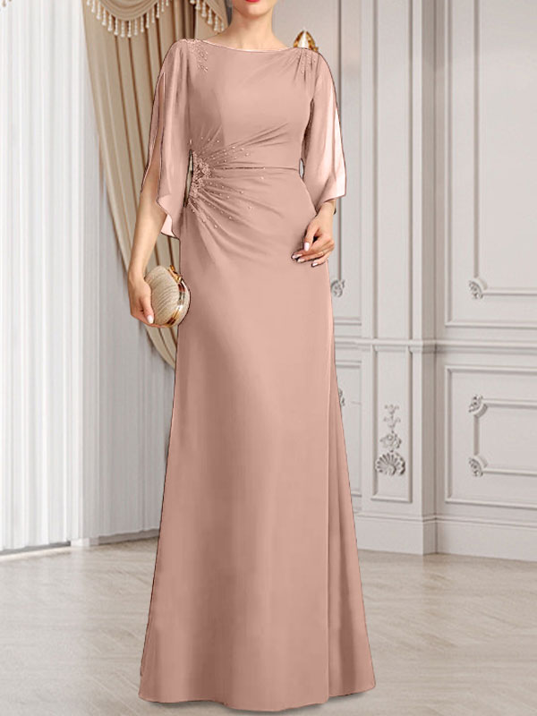 Sheath/Column Scoop Floor-Length Chiffon Mother of the Bride Dress With Pleated Beading