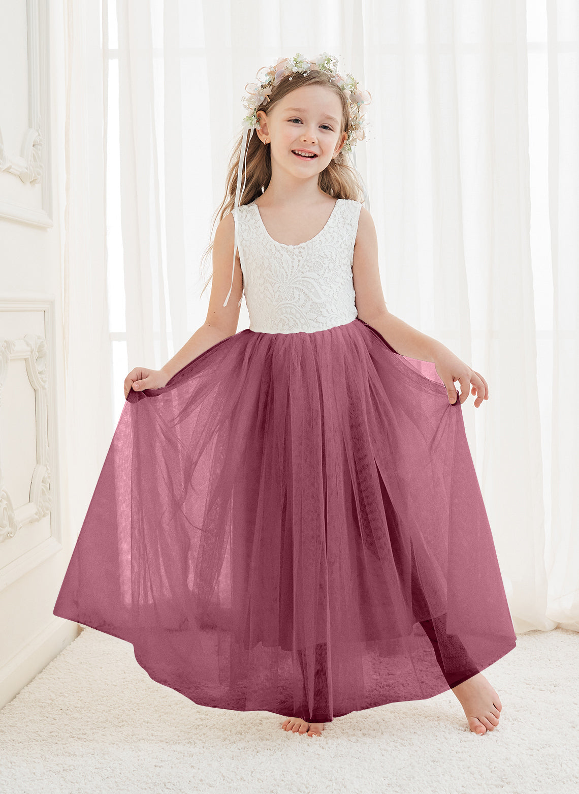 A-line Lace Tulle Ankle-length White Dress (2003227597)