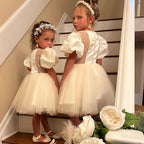 Toddler Ball Gowns Girl Puff Sleeves Bow Pageant Communion Formal Princess Dress