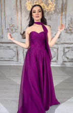 Elegant Long Purple A-line Strapless Laced-up Prom Dress