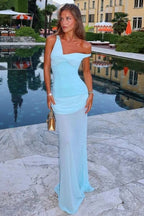 Elegant Column One-Shoulder Sleeveless Ruched Maxi Prom Dress