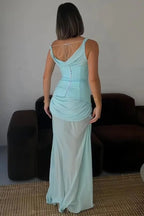 Elegant Column One-Shoulder Sleeveless Ruched Maxi Prom Dress