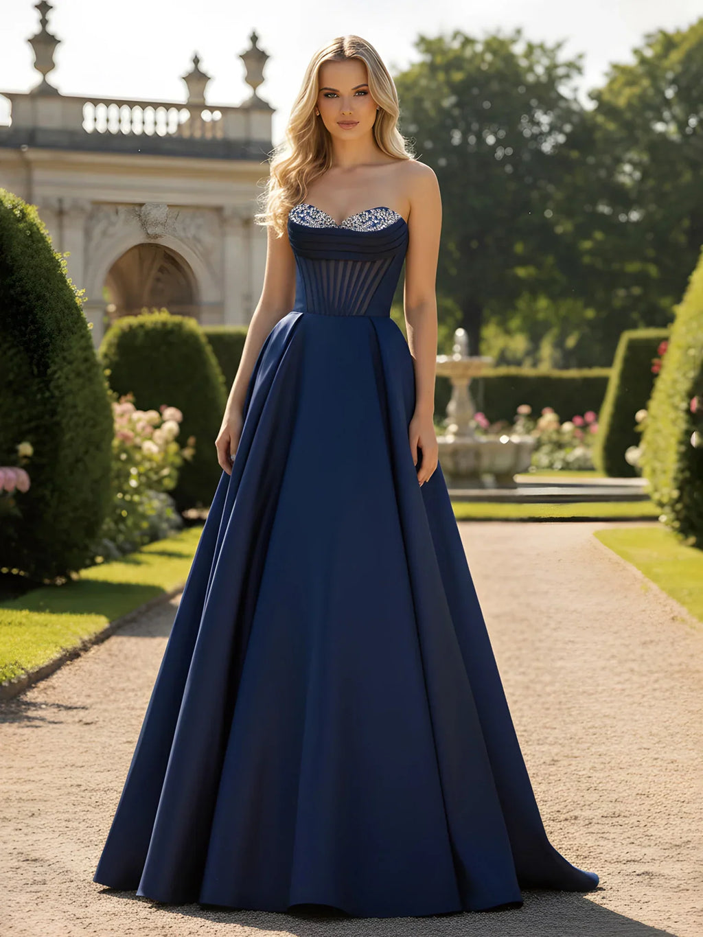 Elegant Strapless Satin Ball Gown with Beaded Sweetheart Neckline: Prom Dress