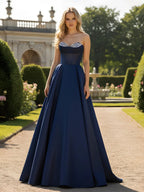 Elegant Strapless Satin Ball Gown with Beaded Sweetheart Neckline: Prom Dress