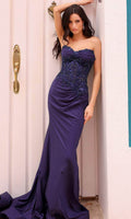 Elegant Plum Strapless Mermaid Gown with Beaded Lace Bodice: Prom Dress