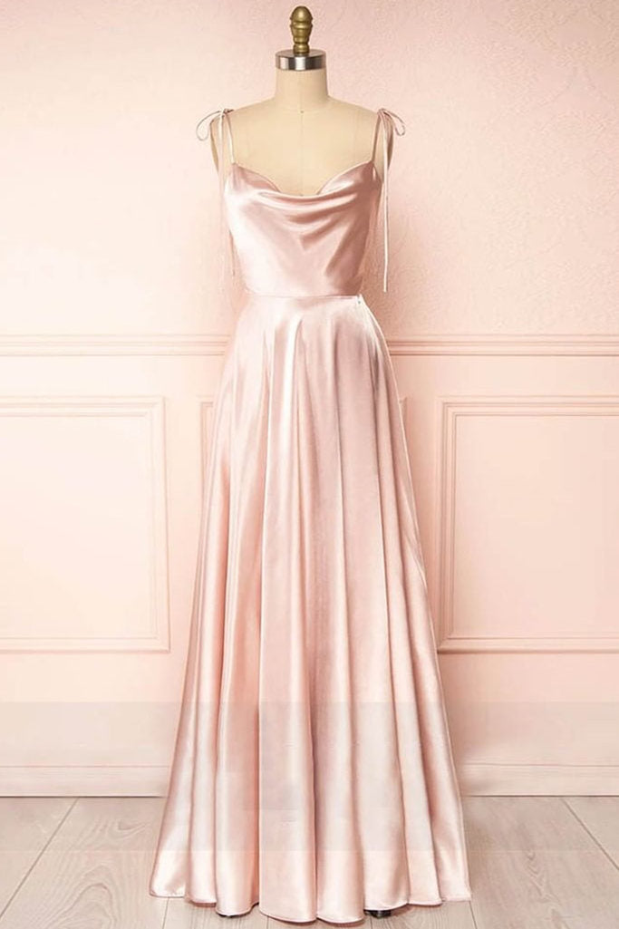 A-line Cowl Neck Silk Long Prom Dress