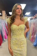 Ruffle Straps 3D Flower Mermaid Long Prom Dress