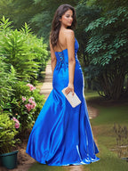 Bodice Strapless Satin Mermaid Long Prom Dress With Split