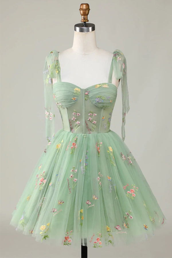 Floral Homecoming Dresses Embroidery A-Line Short Party Dress