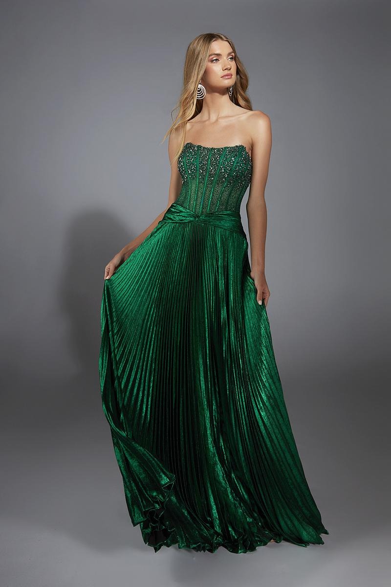 Glamorous A-Line Strapless Crystal-Embellished Pleated Prom Dress