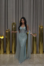 Glamorous Crystal Embellished Mermaid Gown with Lace-Up Back: Prom Dress