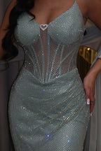 Glamorous Crystal Embellished Mermaid Gown with Lace-Up Back: Prom Dress