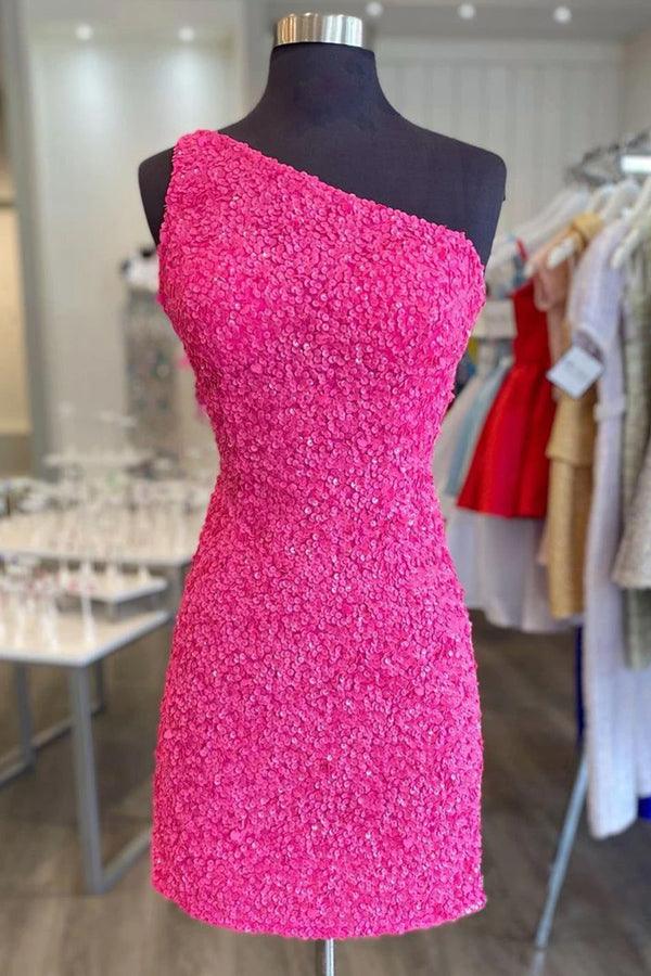 Glitter One-Shoulder Homecoming Dress With Sequins