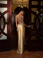 Satin Maxi Prom Dresses with One Shoulder Crisscross Straps Open Back Mermaid Skirt for Prom and Gala